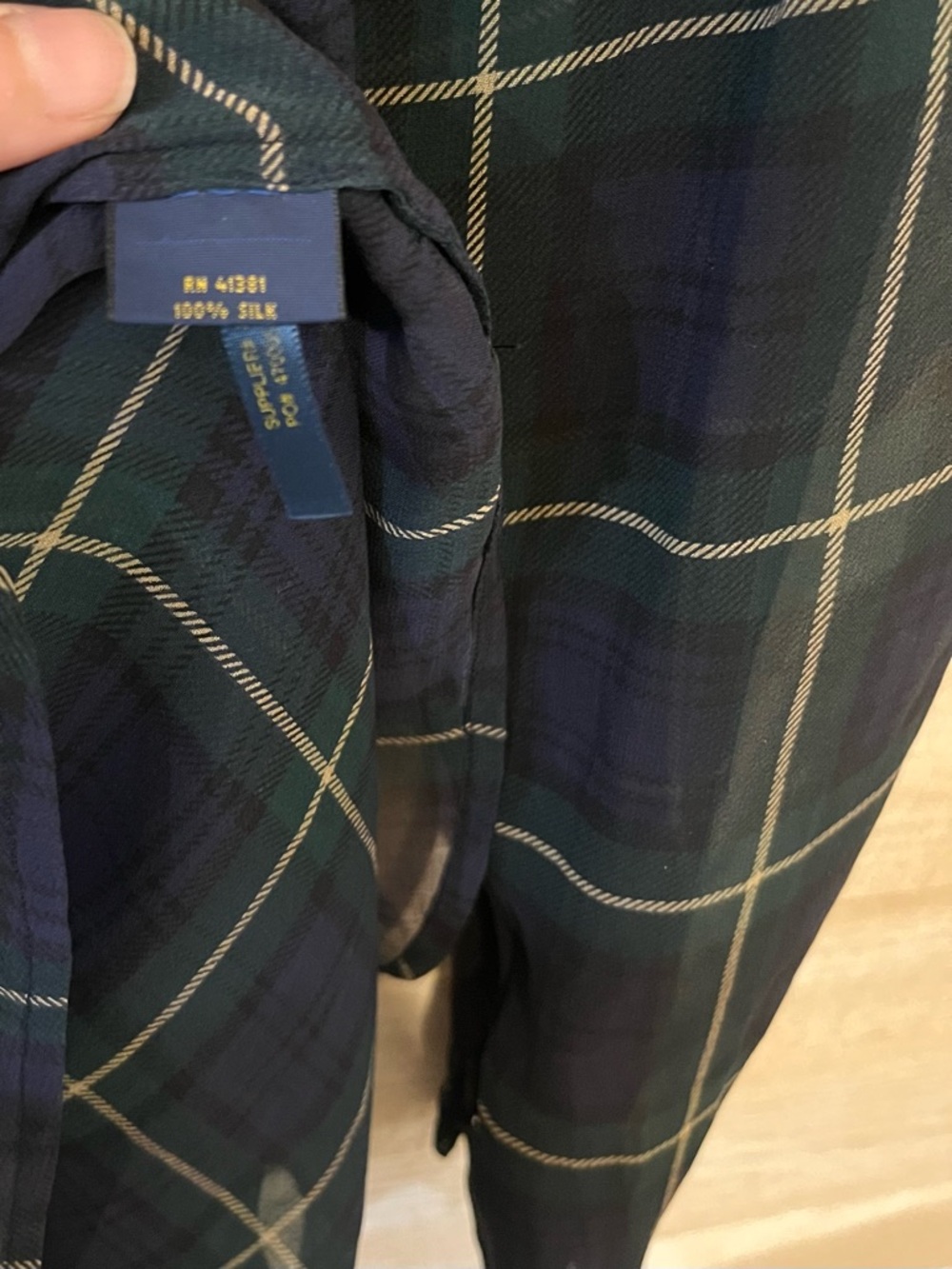 Polo by Ralph Lauren Navy and Green Plaid Sheer Button-Up Blouse - Picture 5 of 5